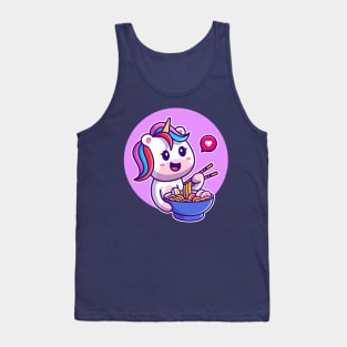 Cute Unicorn Eating Noodle With Chopstick Cartoon Tank Top